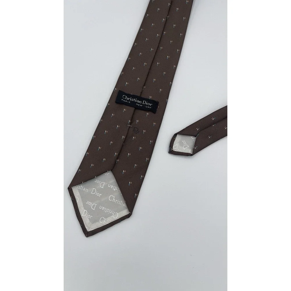 Vintage Christian Dior Paris-New York Brown Silk Mens Necktie Multicolor